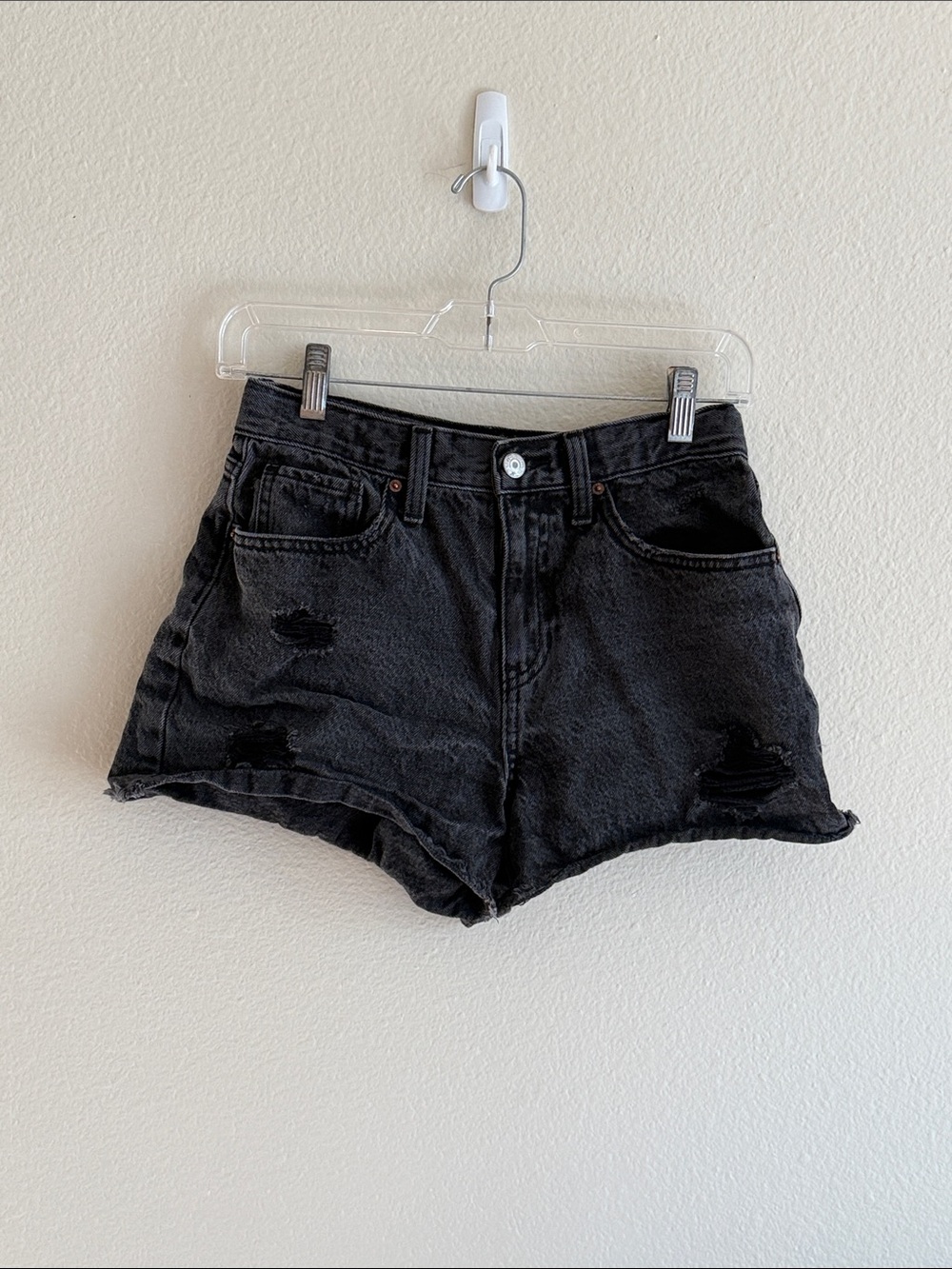 Old Navy Black Distressed High-Waist Denim Shorts